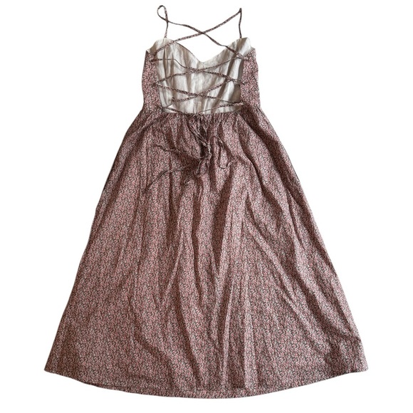 dRA Pink Blossom Floral Midi Dress Small S Tie Lace Up Back  Cottagecore Light - Picture 8 of 12